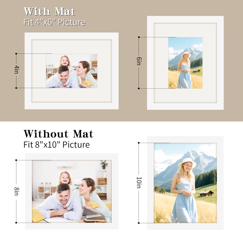 WUTL Picture Frames 8x10 2 Pack Made of Solid Wood White for Wall Mounting and Tabletop Display - Image 3